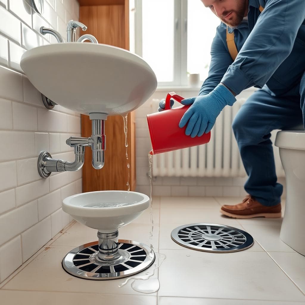 Refill every P-trap and floor drain to block odors fast